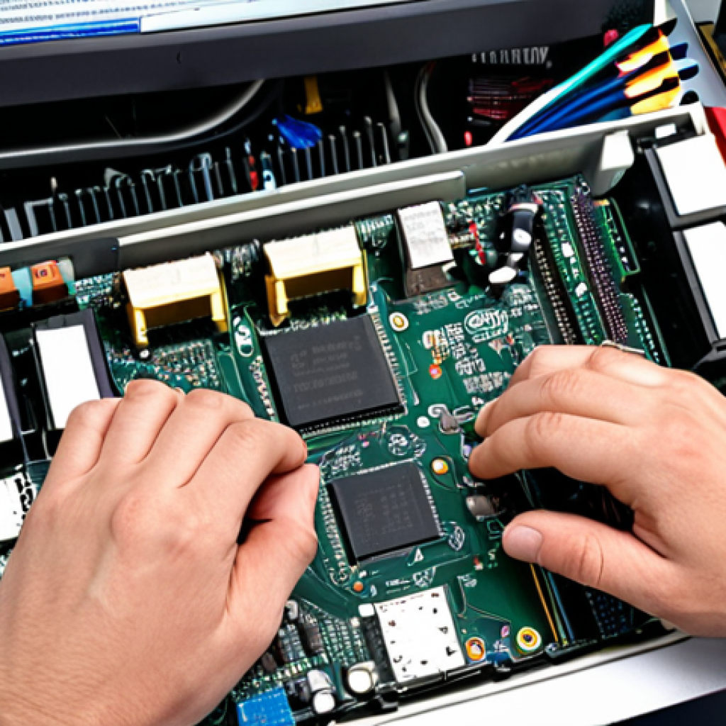 ** IT technician working on computer hardware, surrounded by tools and components, CompTIA A+ certification logo subtly in background. Focus on practical skills and problem-solving.
**
