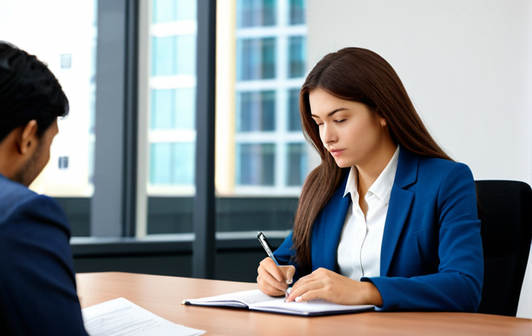 Professional Development in a Corporate Setting**
"A young professional woman, fully clothed in a modest business suit, attending a workshop in a modern office. She is taking notes during a presentation on career development. The environment is bright and collaborative, with colleagues in professional attire engaging with the speaker. Safe for work, appropriate content, perfect anatomy, natural proportions, professional setting."
**