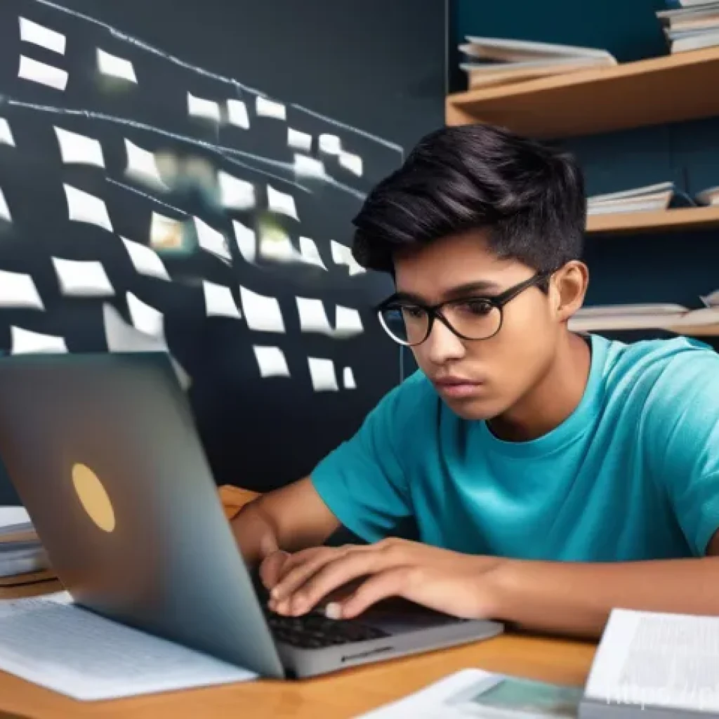 정보기기운용 실기 시험 대비 효과적인 시간 관리법 - **"Procrastination Trap with Digital Distractions"**: A young adult student (early 20s, wearing a lo...