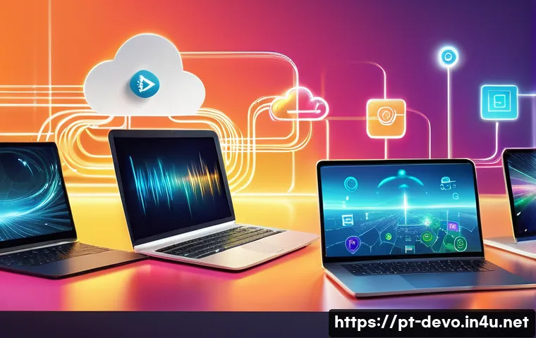 정보기기운용 실무와 관련된 장비 호환성 관리 사례 - **Prompt:** A dynamic, high-tech illustration showcasing a seamless network of diverse modern techno...