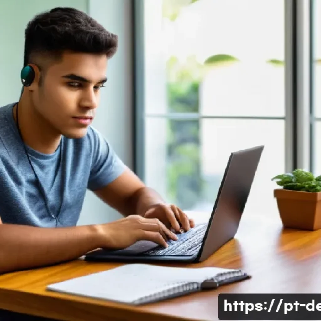 정보기기운용 필기와 실기 학습의 효과적인 연결법 - A young adult Brazilian student in a modern study room, focused on operating information technology ...