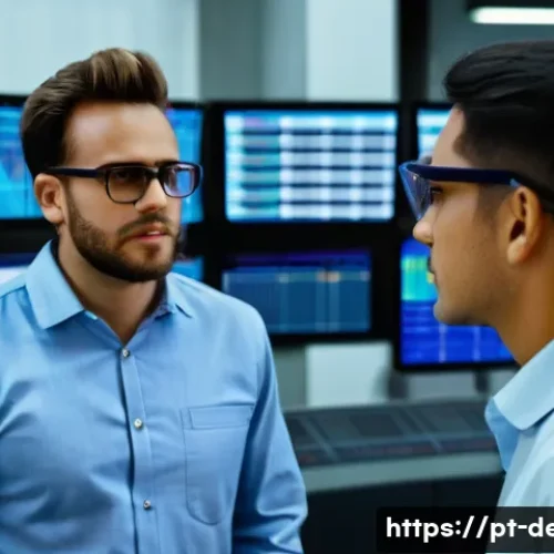Home 32 정보기기운용 자격증과 자동화 관리 기술의 연계성 - A modern industrial control room with a diverse team of skilled technicians wearing business casual ...