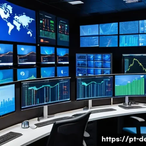 Home 31 정보기기운용 실무에서 자주 발생하는 네트워크 장애 사례 - A modern corporate network operations center with multiple large screens displaying real-time networ...