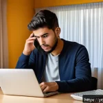 Home 18 정보기기운용 실무에서 경험한 네트워크 장비 문제 해결 사례 - A modern Brazilian home office setting showing a frustrated young adult man troubleshooting his inte...